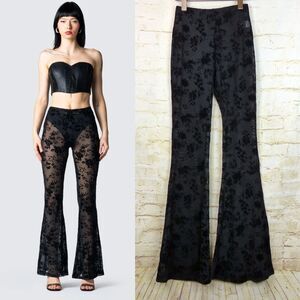 Finesse Pants Womens XS Black Sheer Mesh Floral Flare Sheer Goth Y2K Boho Grunge